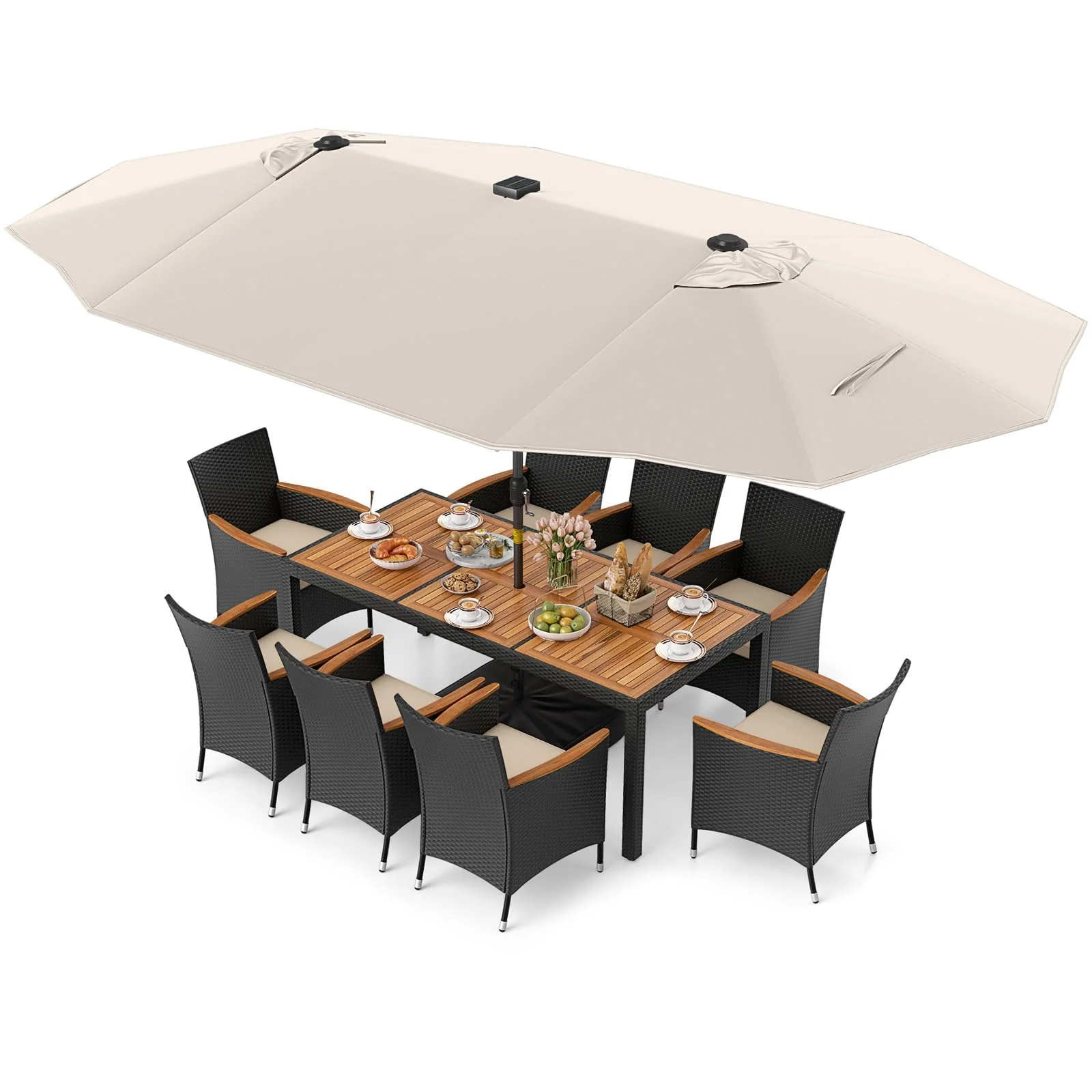 Tangkula 11 Pieces Patio Dining Set with Double-Sided Led Patio Umbrella (Base Included) - Image 9