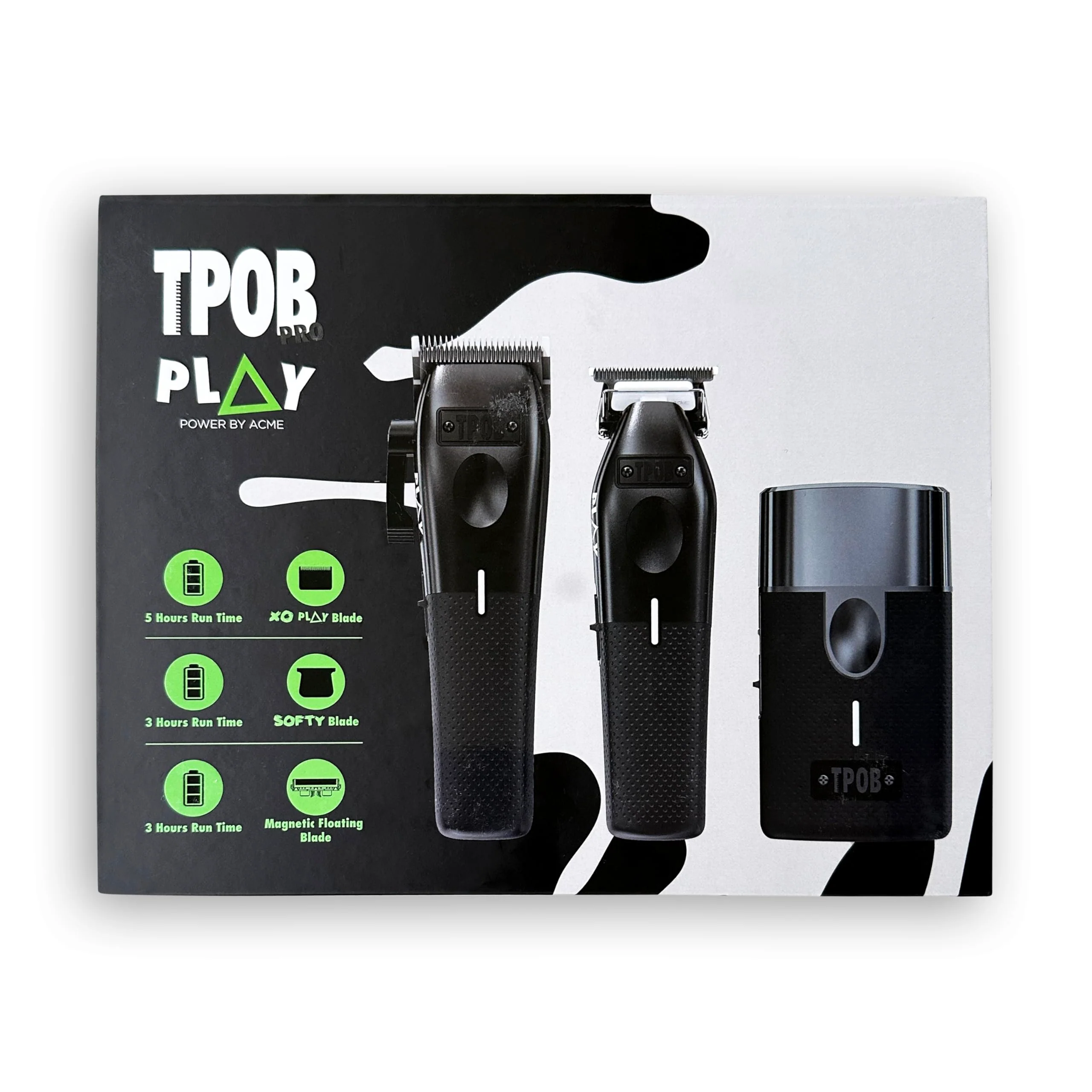 TPOB Play Professional Hair Clippers Trimmer and Shaver Set for Men — 7500 RPM Barber Clipper, Precision Trimmer & Foil Shaver, Cordless Rechargeable 3-Piece Kit with Rubber Grips (Blackout 3 Set) - Image 3
