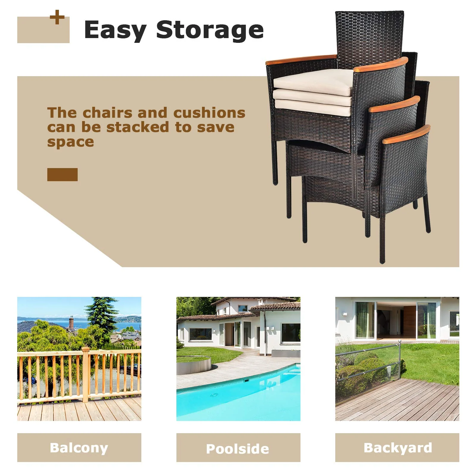 Tangkula 7 Pieces Patio Rattan Dining Set, Outdoor Conversation Set - Image 8