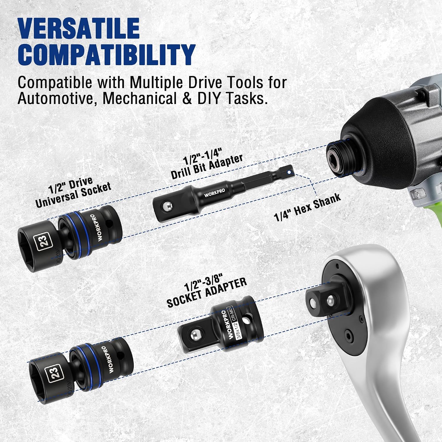 WORKPRO 18-Piece 1/2" Dr. Universal Impact Socket Set, Metric - Image 8