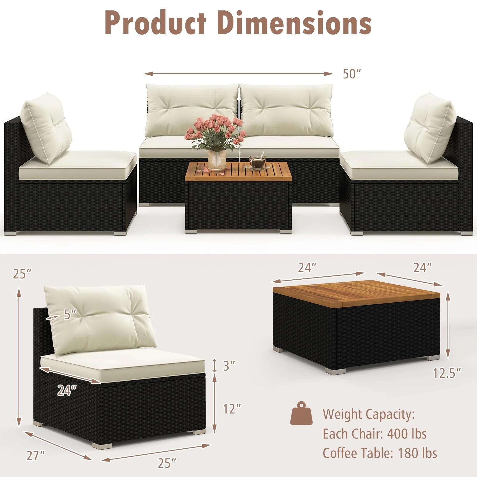 Tangkula 5 Piece Rattan Sofa Set, Patiojoy Outdoor Wicker Furniture Set with Seat & Back Cushions - Image 4