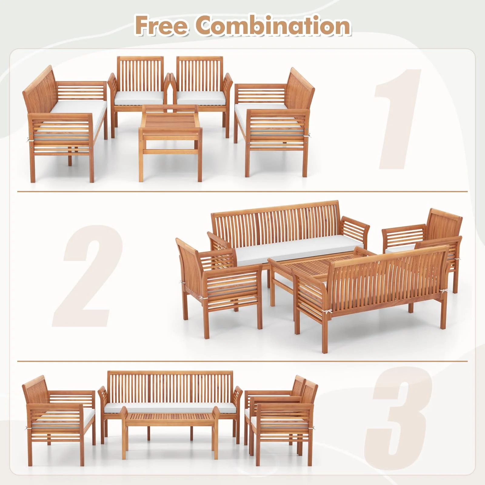 Tangkula 5 Piece Patio Furniture Set, Acacia Wood Conversation Set with 3-Seat Bench, Loveseat - Image 8
