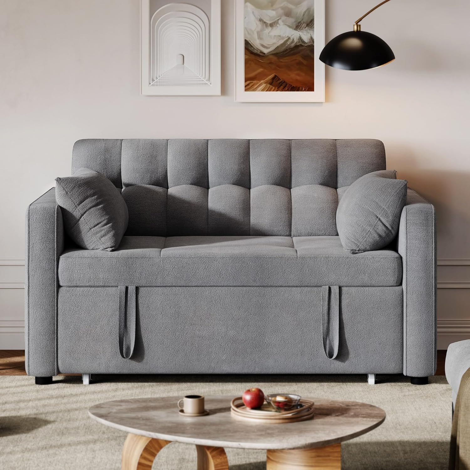 DWVO 3-in-1 Convertible Sofa Bed, 55" Sleeper Sofa with Pull-Out Bed, Cat-Scratch-Proof Fabric Futon Couch with Adjustable Backrest and Side Pocket, Loveseat for Living Room Apartment, Grey - Image 30