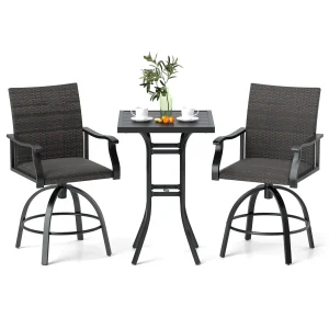 Tangkula 3 Pieces Wicker Patio Swivel Bar Set