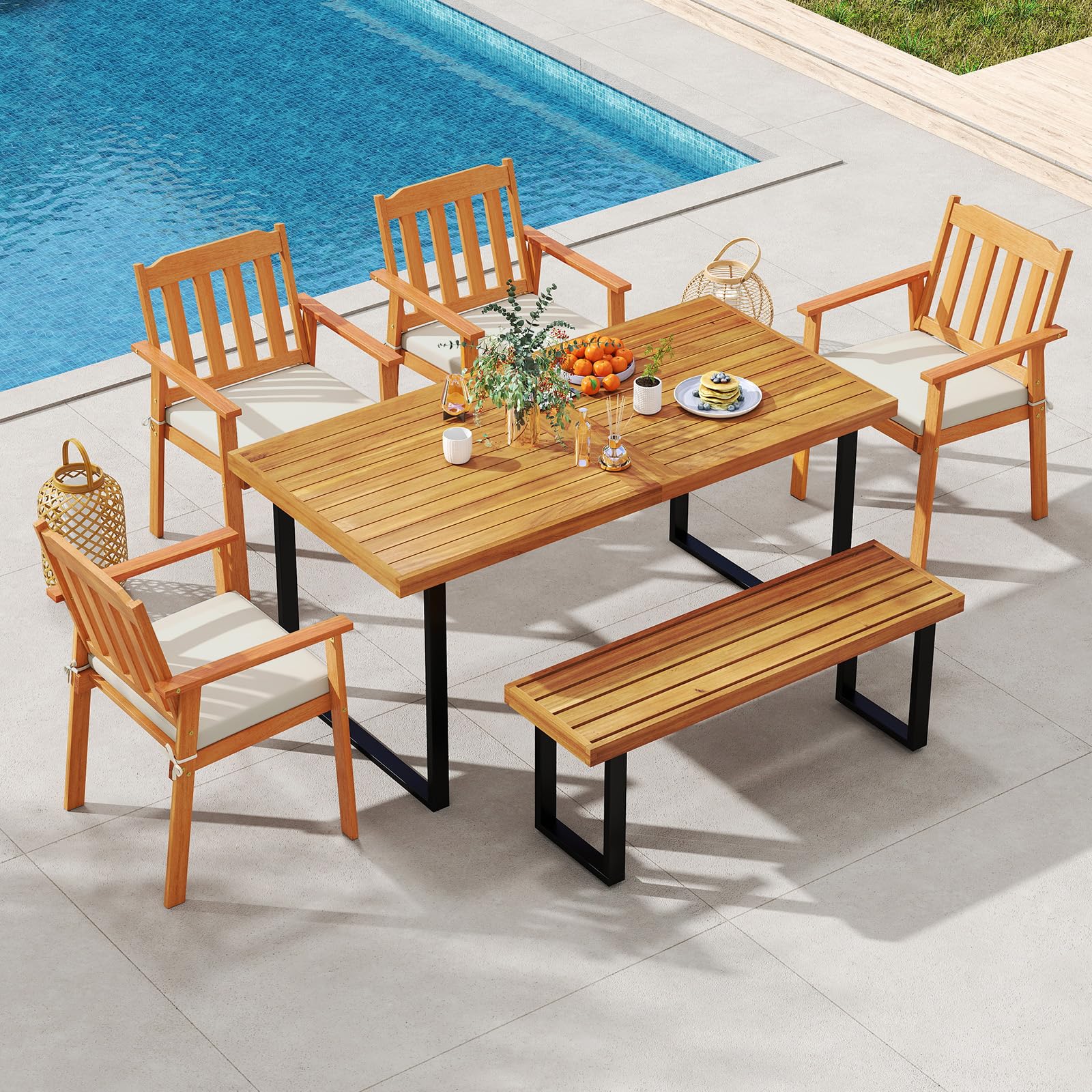 Tangkula 6 Pieces Patio Dining Table Set, Acacia Wood - Image 10