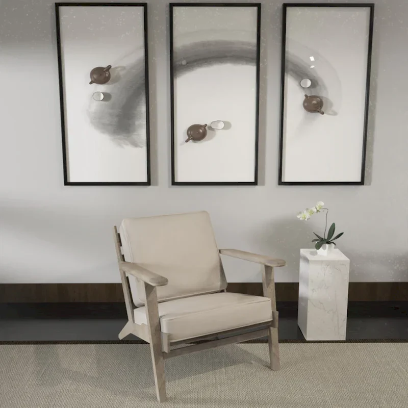 Handcrafted Amber Accent Chair with Slatted Mango Wood, Buffalo Leather Cushions, and Angled Legs - Image 34