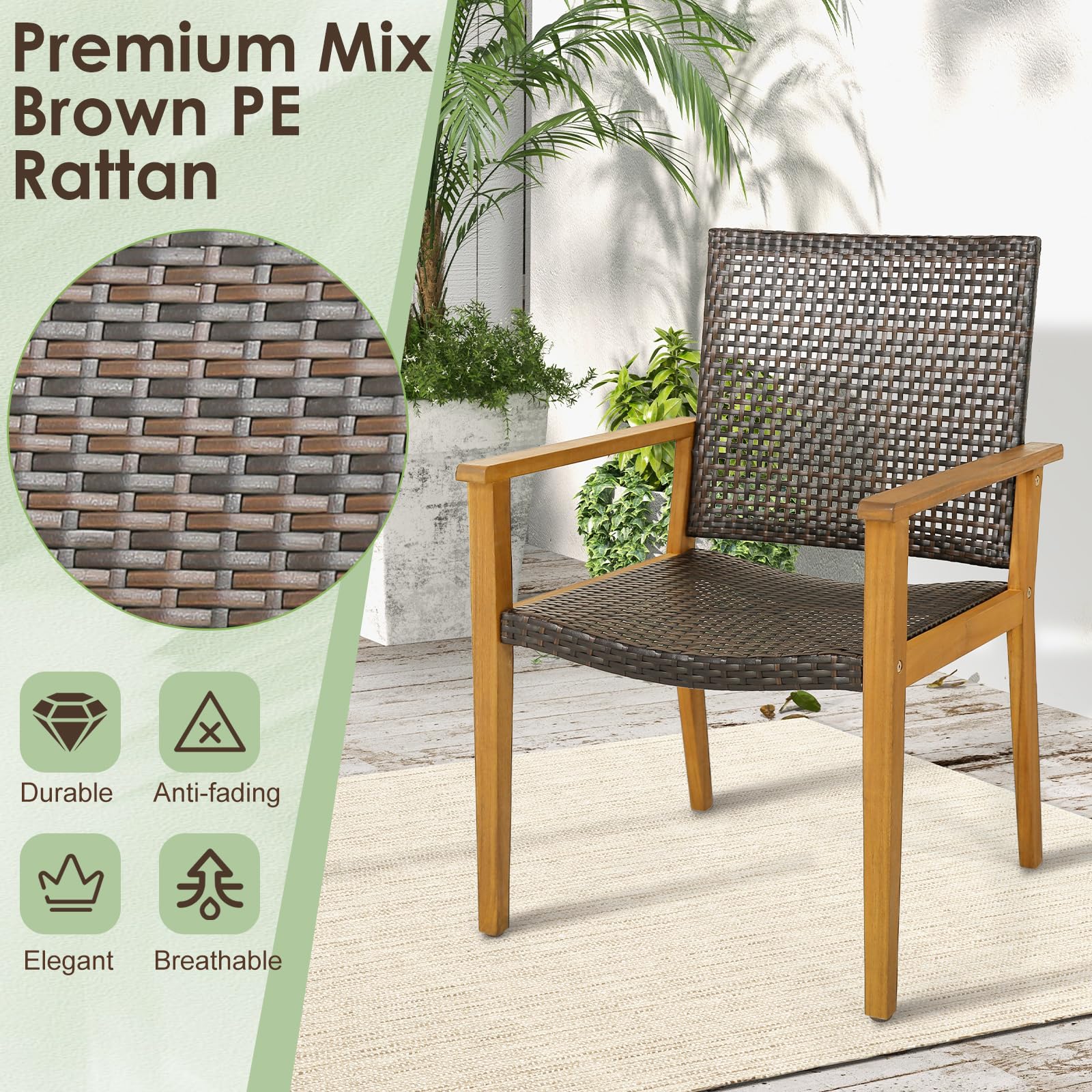 Tangkula 9 Pieces Patio Table and Chairs Set with Acacia Wood Expandable Table and 8 PE Rattan Armchairs - Image 6