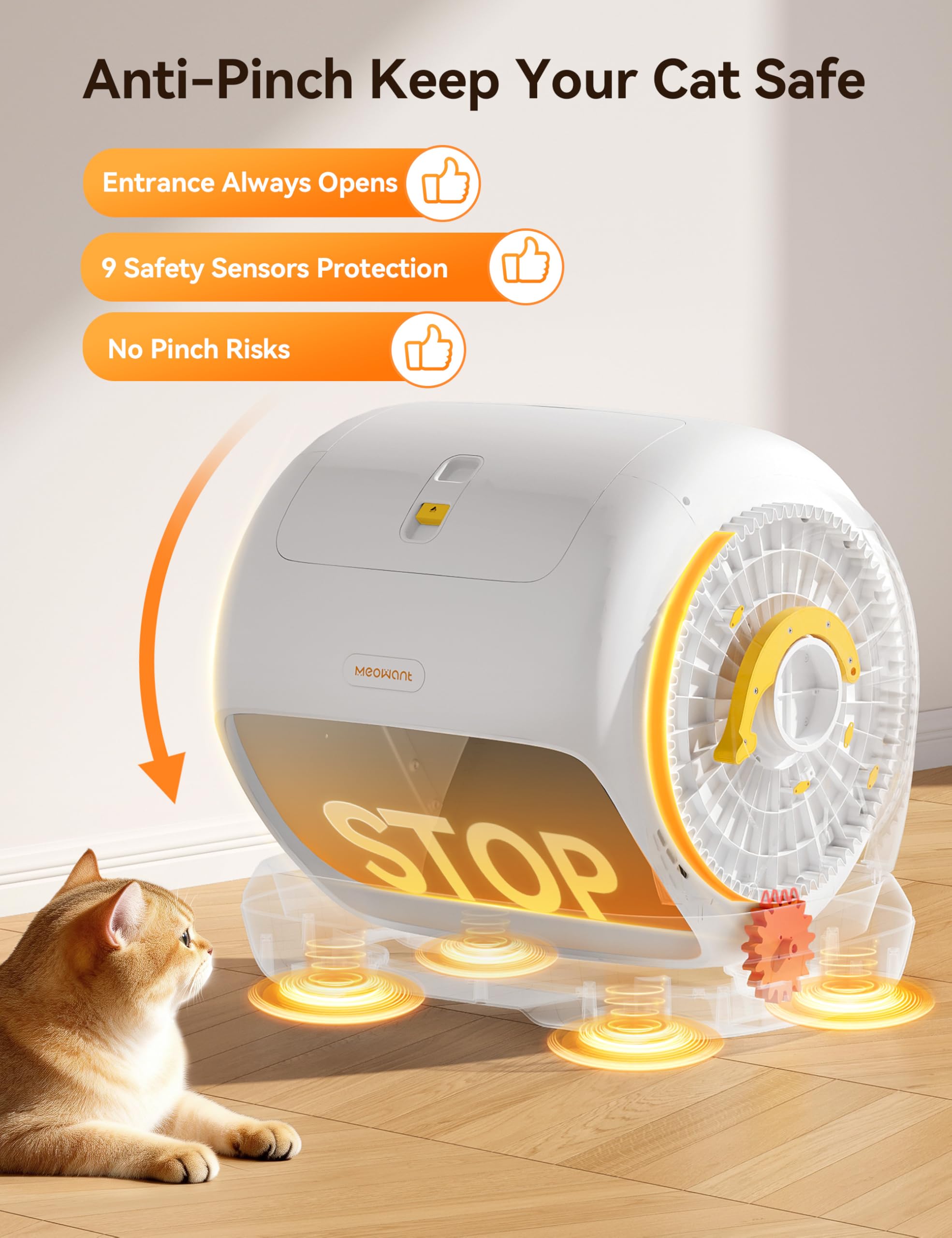 Meowant Self-Cleaning Cat Litter Box, 106L Large Capacity for Multiple Cats Anti-Pinch Automatic Cat Litter Box,Low Entrance,Safety Sensor Protection,APP Control,Health Monitor,Odor Free,Ultra Quiet - Image 3