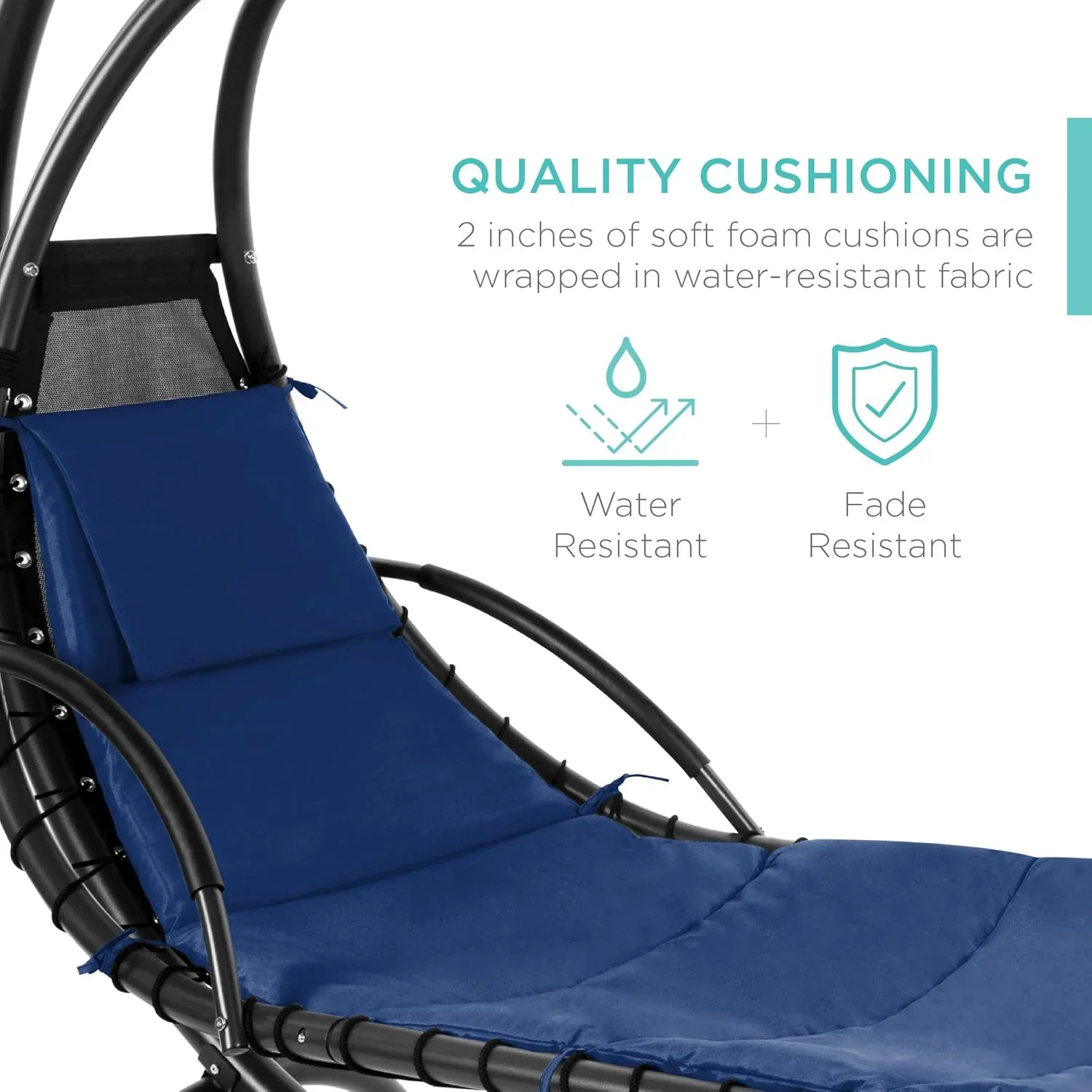 Best Choice Products Outdoor Hanging Curved Steel Chaise Lounge Chair Swing w/Built-in Pillow and Removable Canopy - Charcoal Gray - Image 41