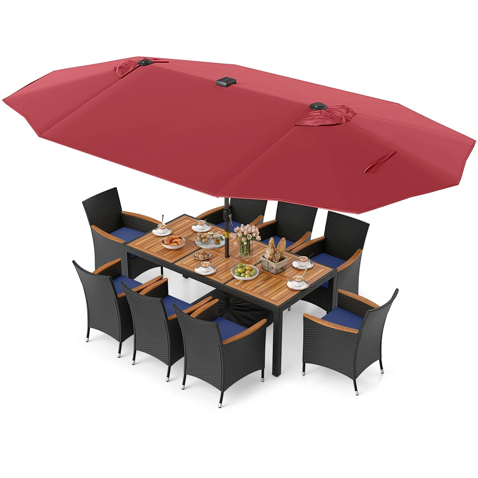 Tangkula 11 Pieces Patio Dining Set with Double-Sided Led Patio Umbrella (Base Included) - Image 12