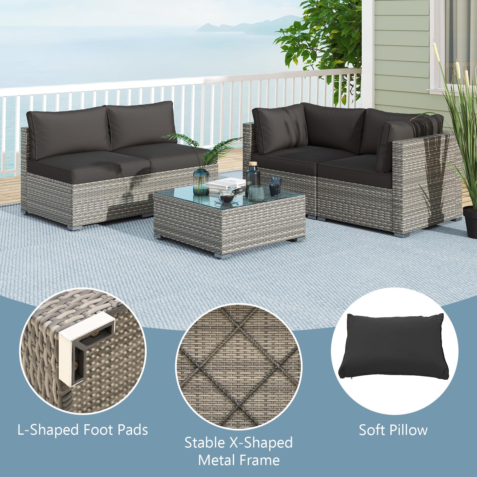 Tangkula 5-Piece Outdoor Patio Sectional Sofa Couch - Image 7
