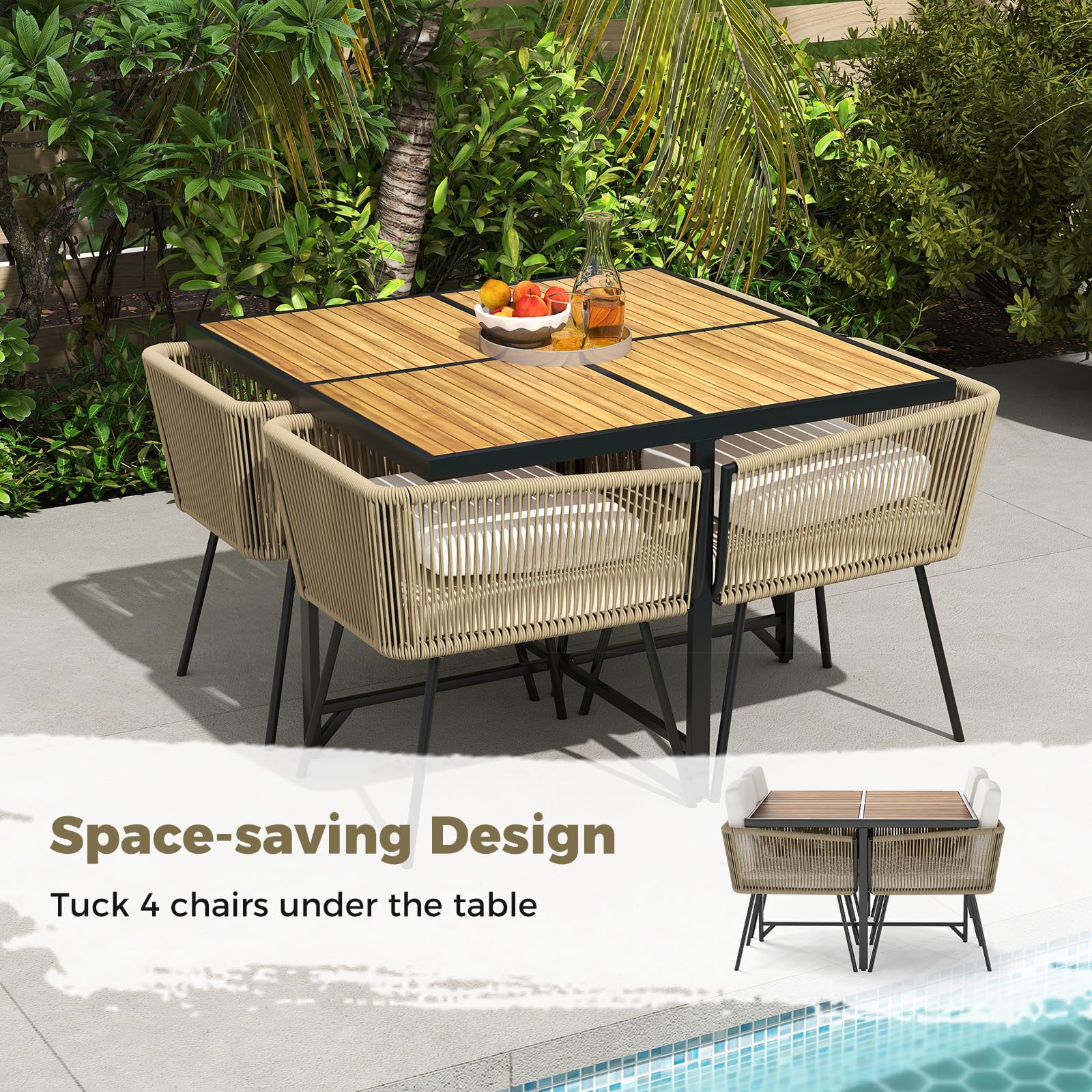 Tangkula Outdoor Rectangular Table and Chairs with Acacia Wood Tabletop - Image 4