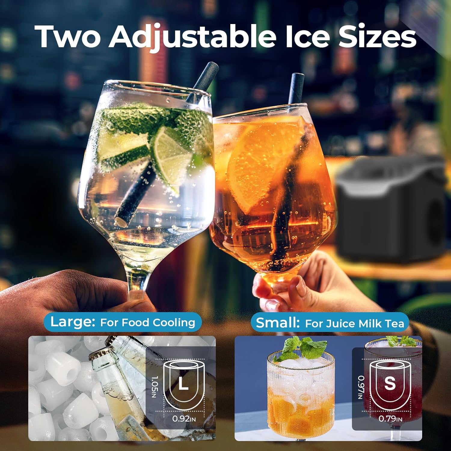 Kismile Ice Makers Countertop with Handle,26.5Lbs/24H,9 Cubes in 6 Mins,2 Sizes of Bullet Ice,Portable Machine with Self-Cleaning,Perfect for Home Kitchen(Black) - Image 12