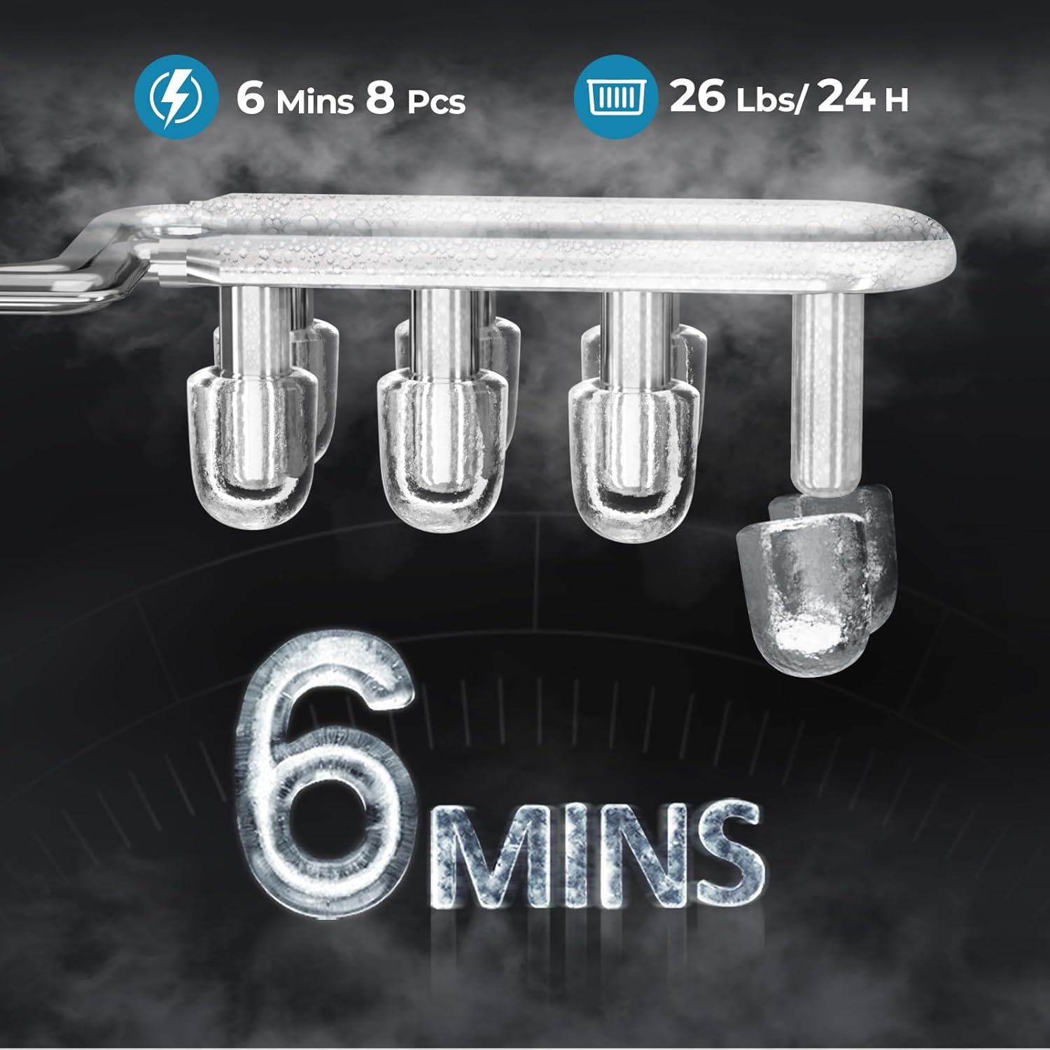 Kismile Ice Makers Countertop with Handle,26.5Lbs/24H,9 Cubes in 6 Mins,2 Sizes of Bullet Ice,Portable Machine with Self-Cleaning,Perfect for Home Kitchen(Black) - Image 20