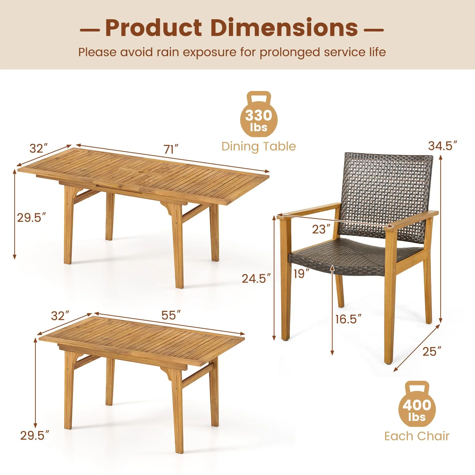 Tangkula 9 Pieces Patio Table and Chairs Set with Acacia Wood Expandable Table and 8 PE Rattan Armchairs - Image 2