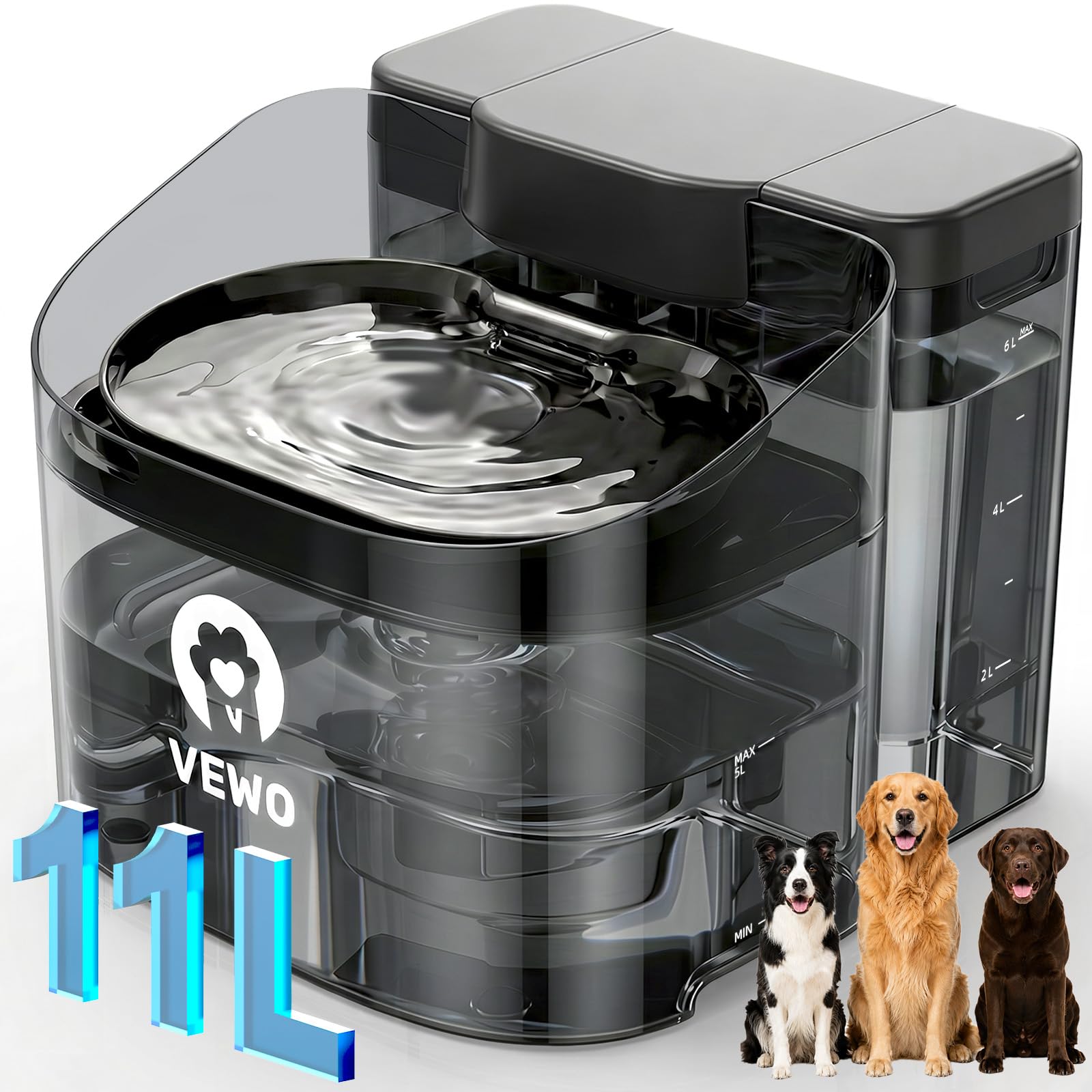 11L/372oz Large Dog Water Fountain, No Spill Automatic Dog Water Bowl Dispenser with Multi-Layer Filtration, Flowing Dog Water Dispenser with Deep Basin, BPA-Free, Ultra Quiet and Easy to Clean