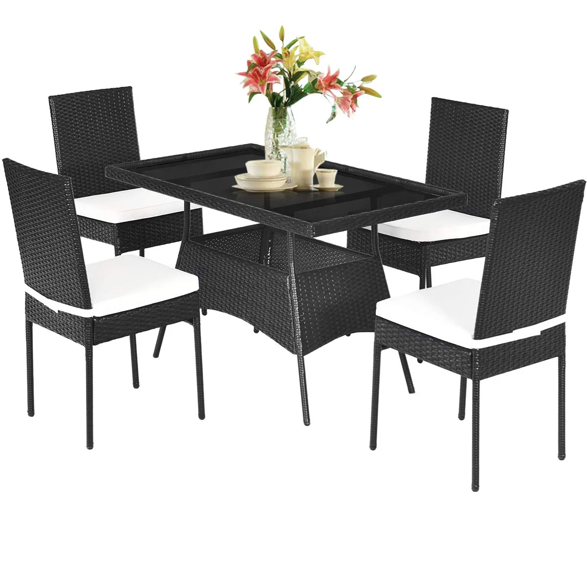 Tangkula 5 PCS Patio Wicker Dining Set, Outdoor Rattan Table and Chairs with - Image 11