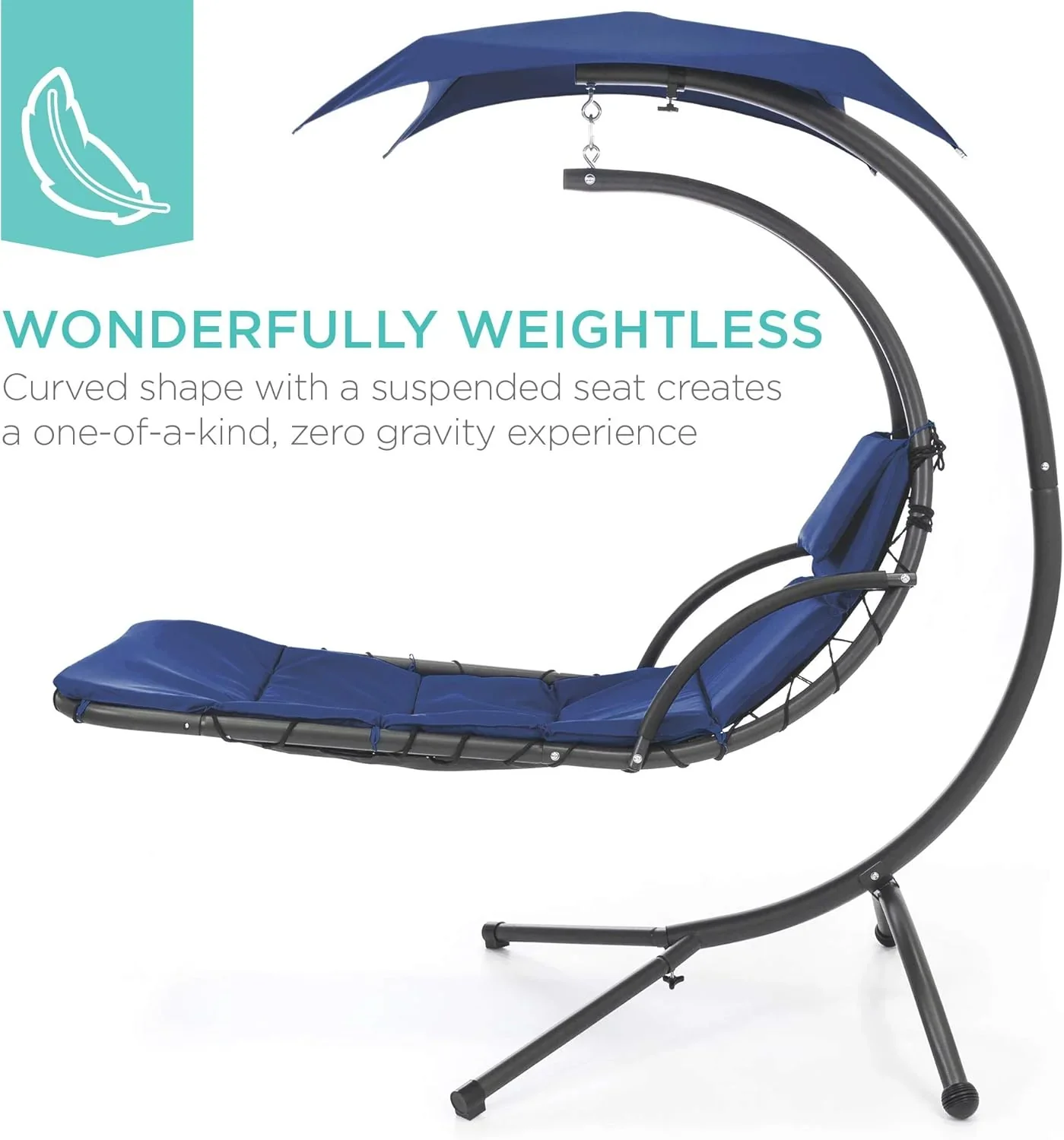 Best Choice Products Outdoor Hanging Curved Steel Chaise Lounge Chair Swing w/Built-in Pillow and Removable Canopy - Charcoal Gray - Image 39