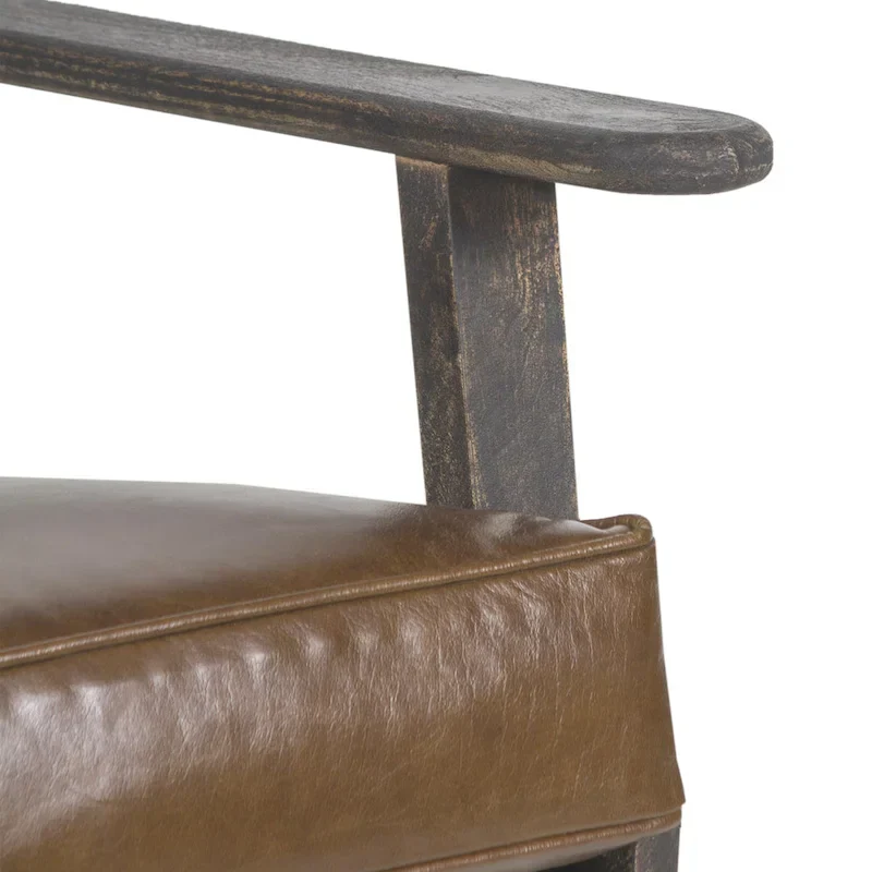 Handcrafted Amber Accent Chair with Slatted Mango Wood, Buffalo Leather Cushions, and Angled Legs - Image 10
