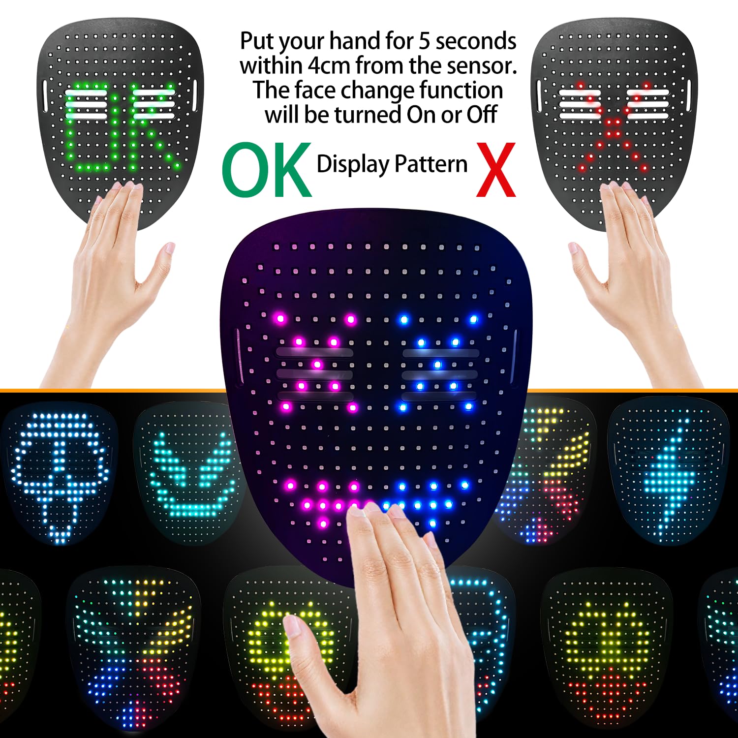 3 Set LED Mask with Gesture Sensing Light Up Gloves and Glow Shoelaces Light up Costume Gifts for Teens, Cool Glowing Toys for Halloween Birthday Christmas Cosplay Party - Image 3