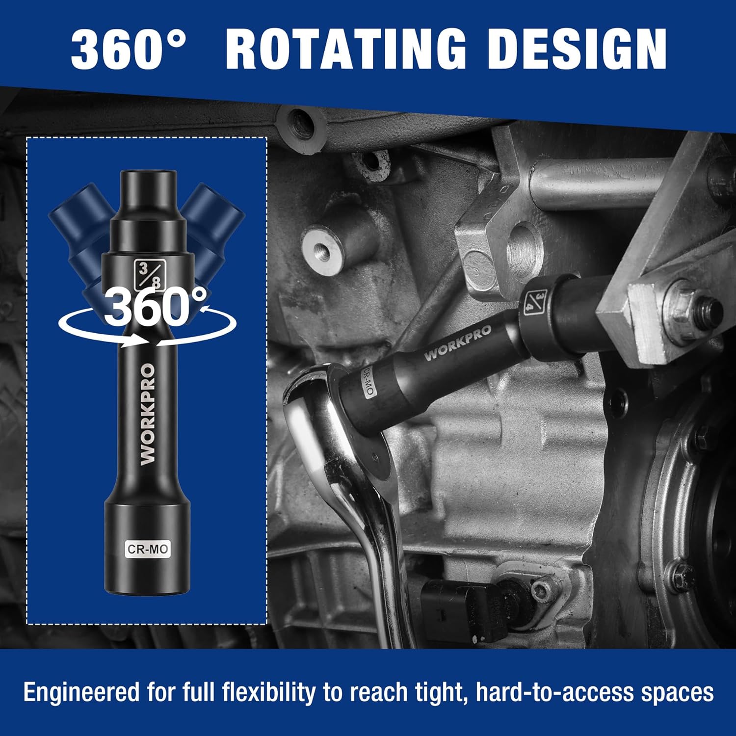 WORKPRO 7PCS 1/2" Drive Driveline Socket Set with Storage Case | 12-Point SAE Swivel Socket, CR-MO Steel Driveline Limited Clearance Socket Set for Automotive and Mechanical Use - Image 5