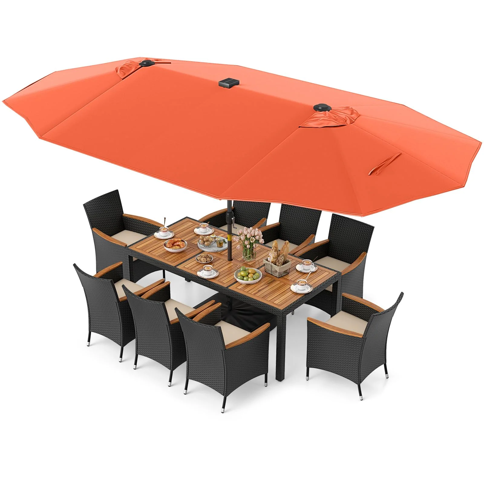 Tangkula 11 Pieces Patio Dining Set with Double-Sided Led Patio Umbrella (Base Included) - Image 7