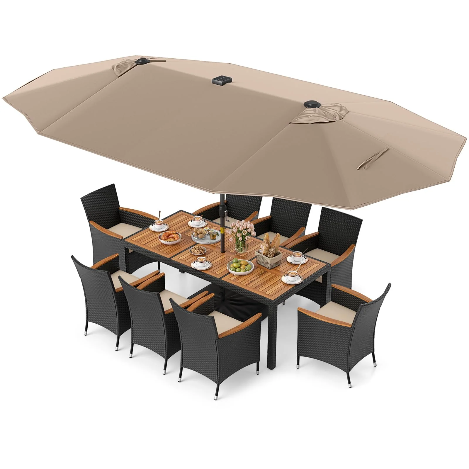 Tangkula 11 Pieces Patio Dining Set with Double-Sided Led Patio Umbrella (Base Included) - Image 18