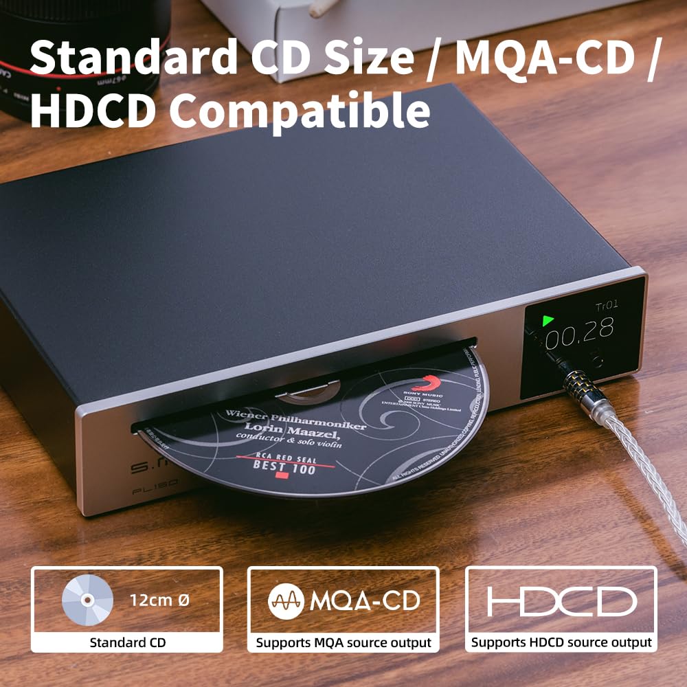 SMSL PL150 CD Player High Power CS43198 D/A chip, Standard/MQA-CD/HDCD CDs, with RCA/3.5mm & 4.4mm Headphone/Optical/Coaxial Output, for Vehicle/Laptop/TV/PC, CD Player Amp with Remote Control (Black) - Image 3