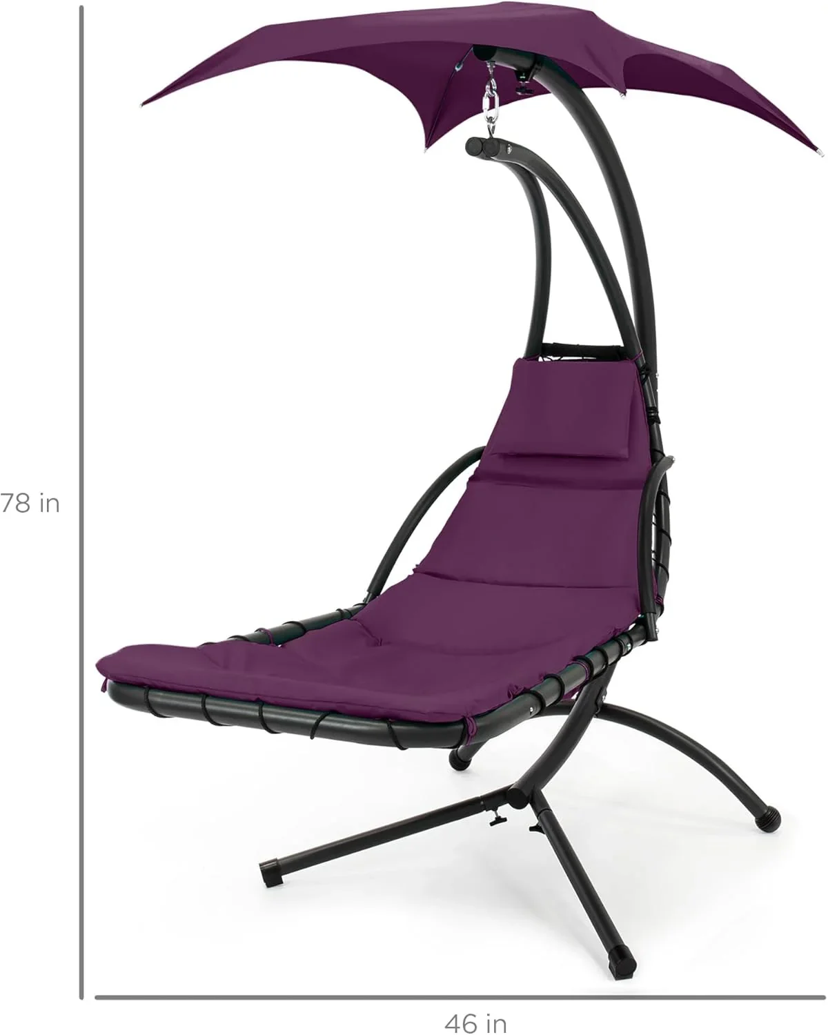 Best Choice Products Outdoor Hanging Curved Steel Chaise Lounge Chair Swing w/Built-in Pillow and Removable Canopy - Charcoal Gray - Image 64