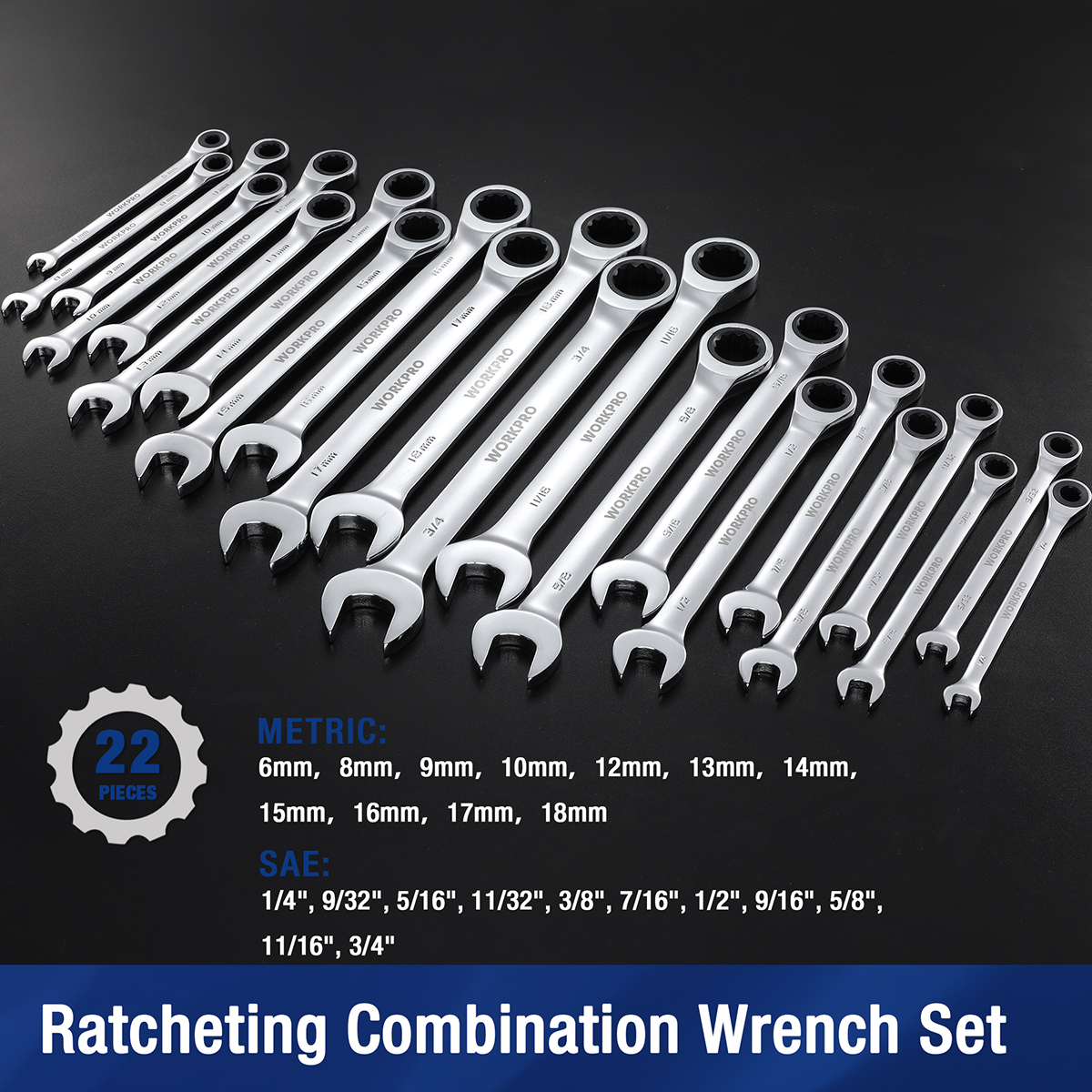WORKPRO 22-Piece Regular Ratcheting Combination Wrench Set - Image 2