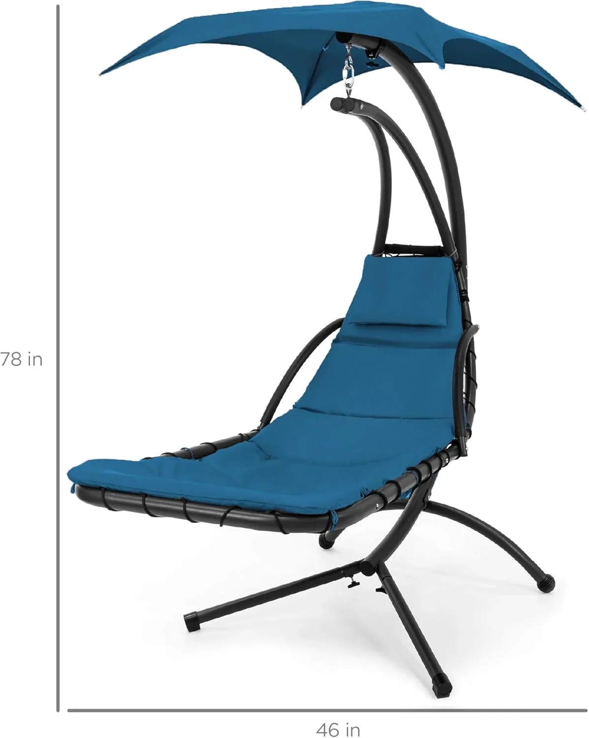 Best Choice Products Outdoor Hanging Curved Steel Chaise Lounge Chair Swing w/Built-in Pillow and Removable Canopy - Charcoal Gray - Image 70