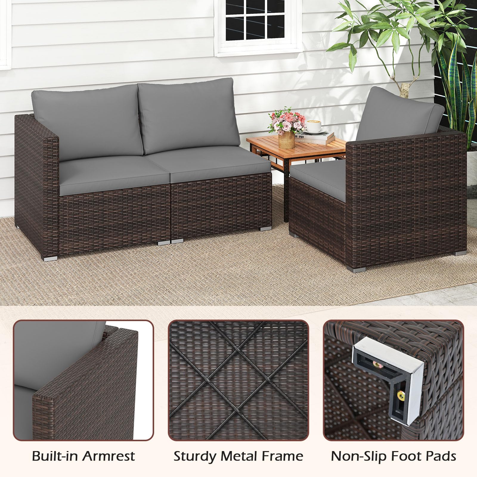 Tangkula 3 Pieces Patio Sectional Sofa Set with Soft Cushions - Image 7