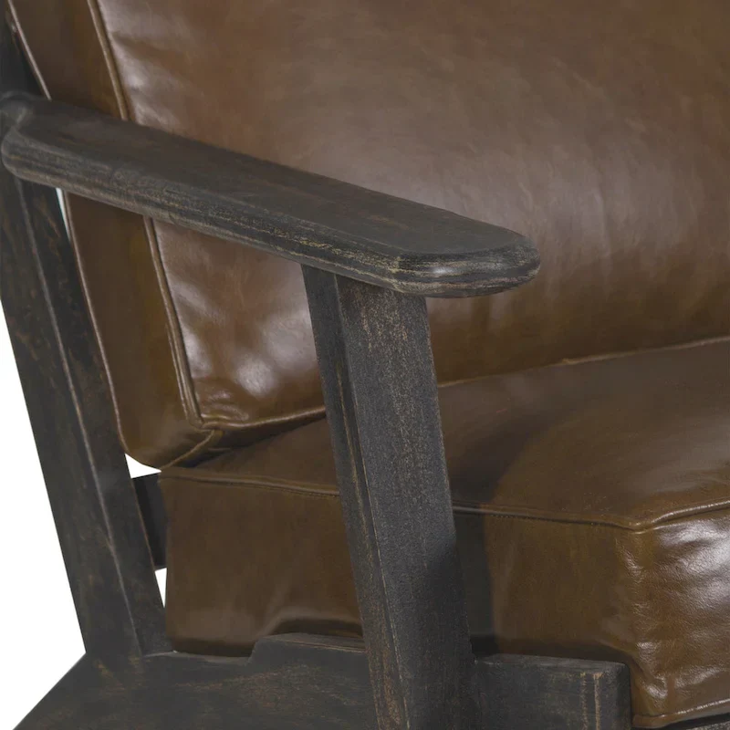 Handcrafted Amber Accent Chair with Slatted Mango Wood, Buffalo Leather Cushions, and Angled Legs - Image 24