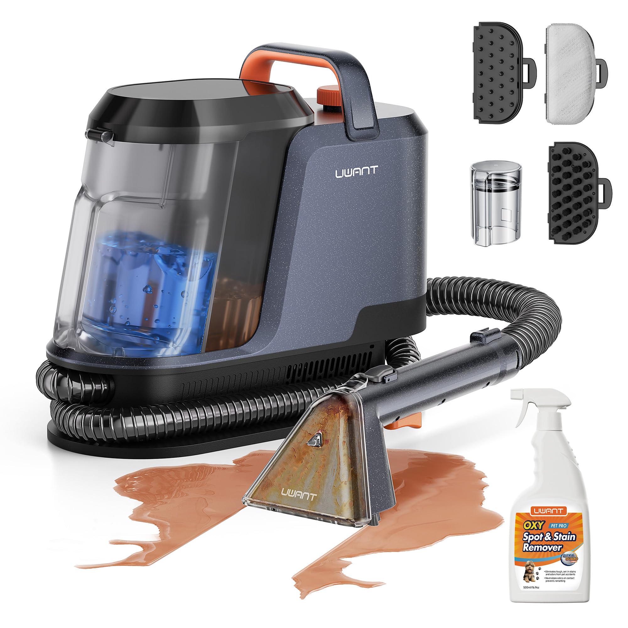 Uwant 18Kpa Carpet Cleaner Machine with Pet Pro Cleaner&Tools Set of 1 Portable Carpet Cleaner with 3 Brush Heads for Cars, Pets 2in1 Upholstery Cleaner Machine for Spot, Rugs, Couch