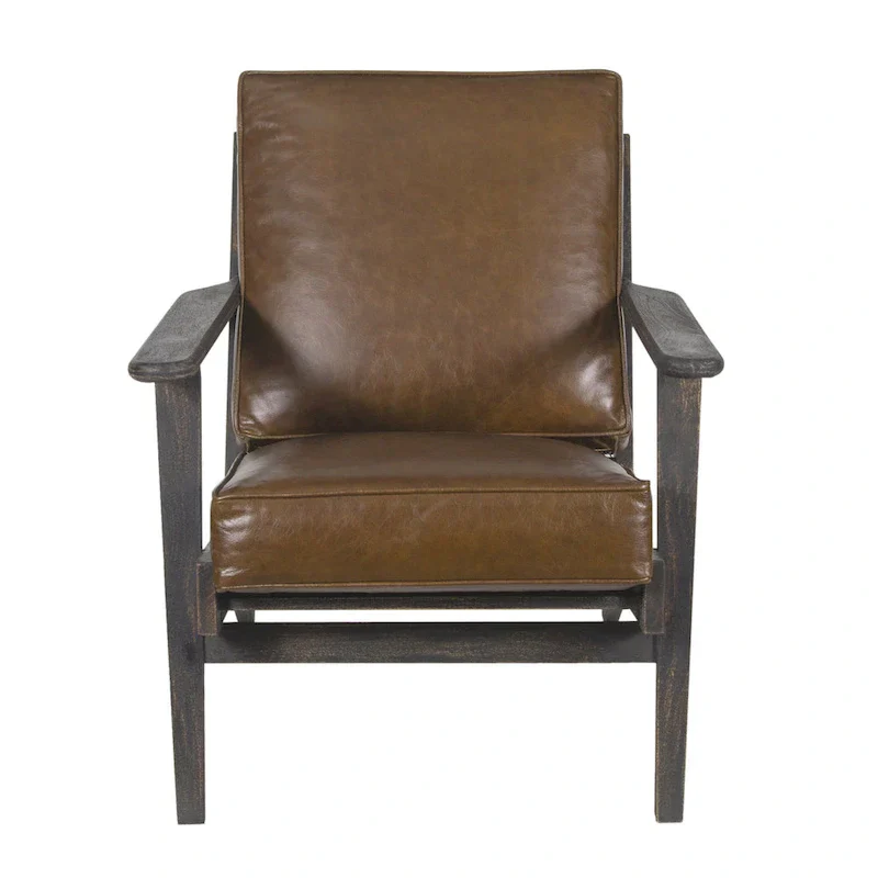 Handcrafted Amber Accent Chair with Slatted Mango Wood, Buffalo Leather Cushions, and Angled Legs - Image 20