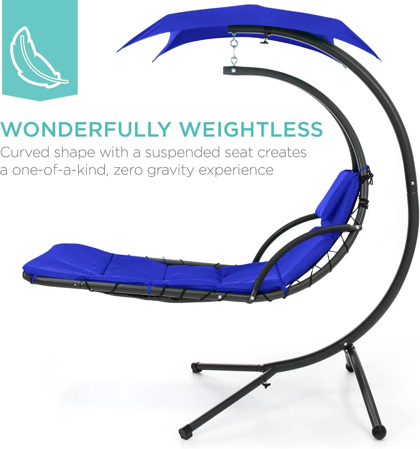 Best Choice Products Outdoor Hanging Curved Steel Chaise Lounge Chair Swing w/Built-in Pillow and Removable Canopy - Charcoal Gray - Image 17