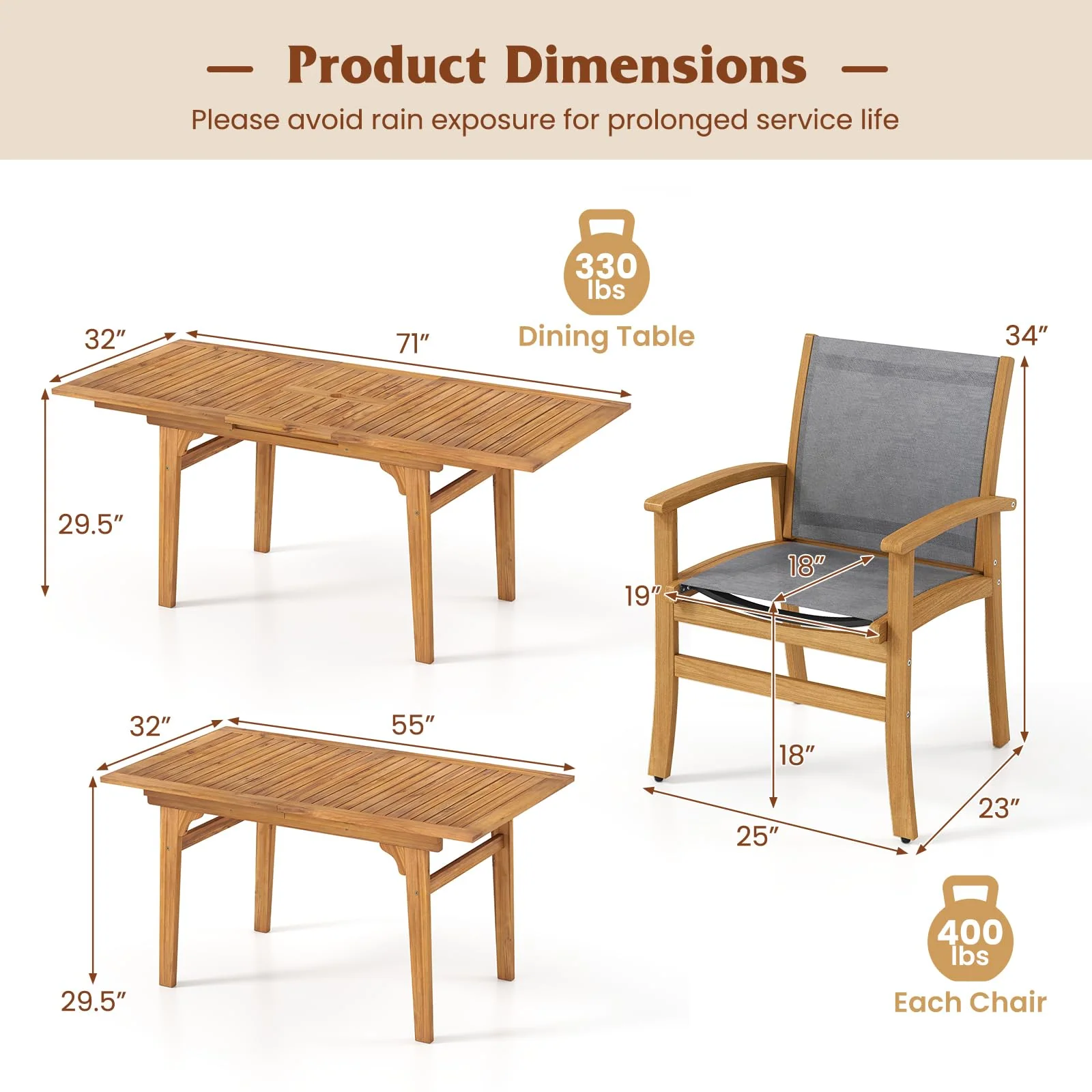 Tangkula 9 Pieces Acacia Wood Patio Dining Set for 6-8 - Image 4