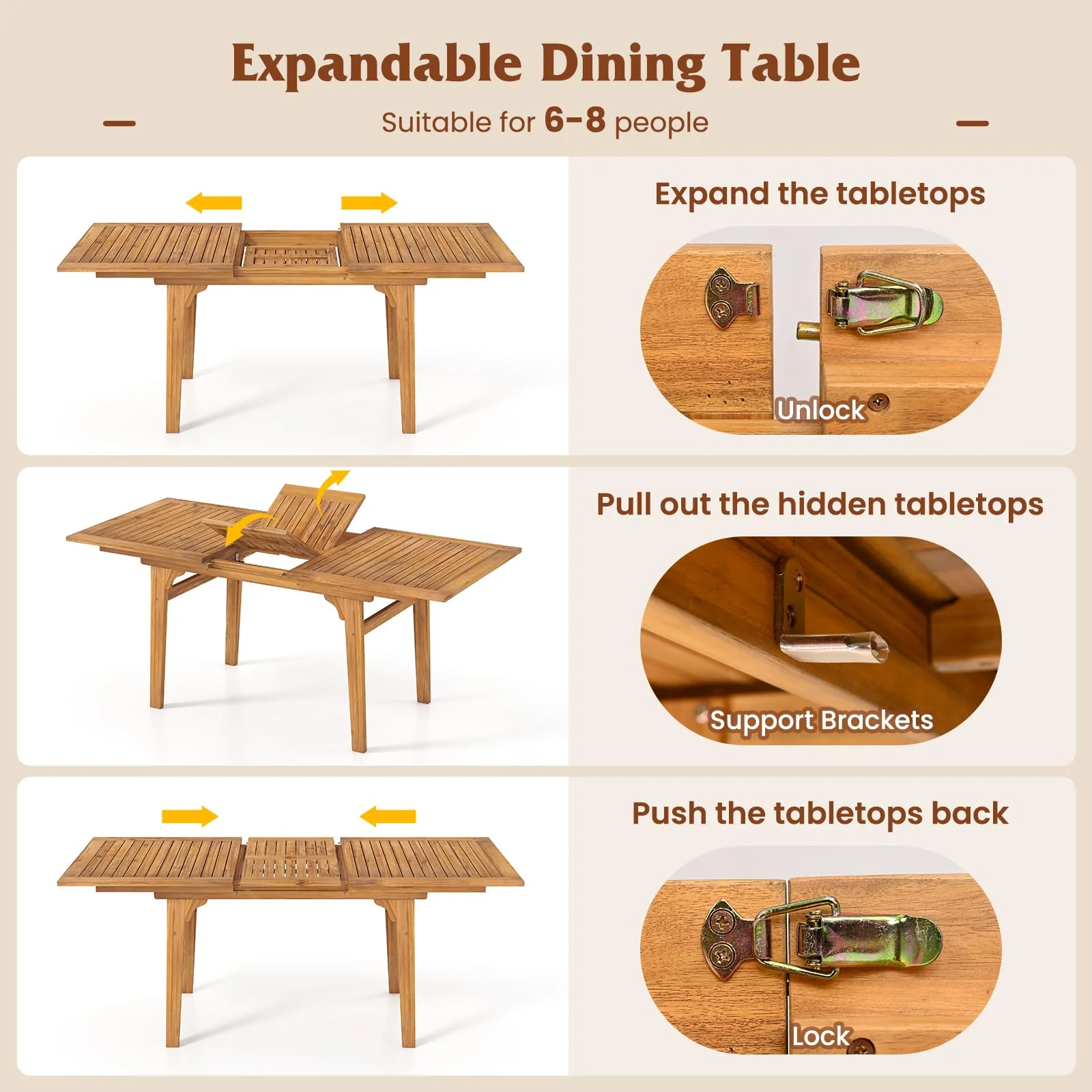 Tangkula 9 Pieces Acacia Wood Patio Dining Set for 6-8 - Image 6
