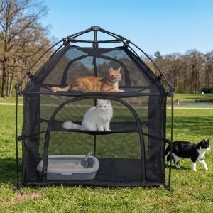 Catio Outdoor Cat Enclosure Pop up Cat Tower Tent(Square, L) Cat Playpen w/Breathable Mesh Portable Catio Kitten Pet Animal Play Pen Indoor Enclosed Kitty Patio Balcony Camping