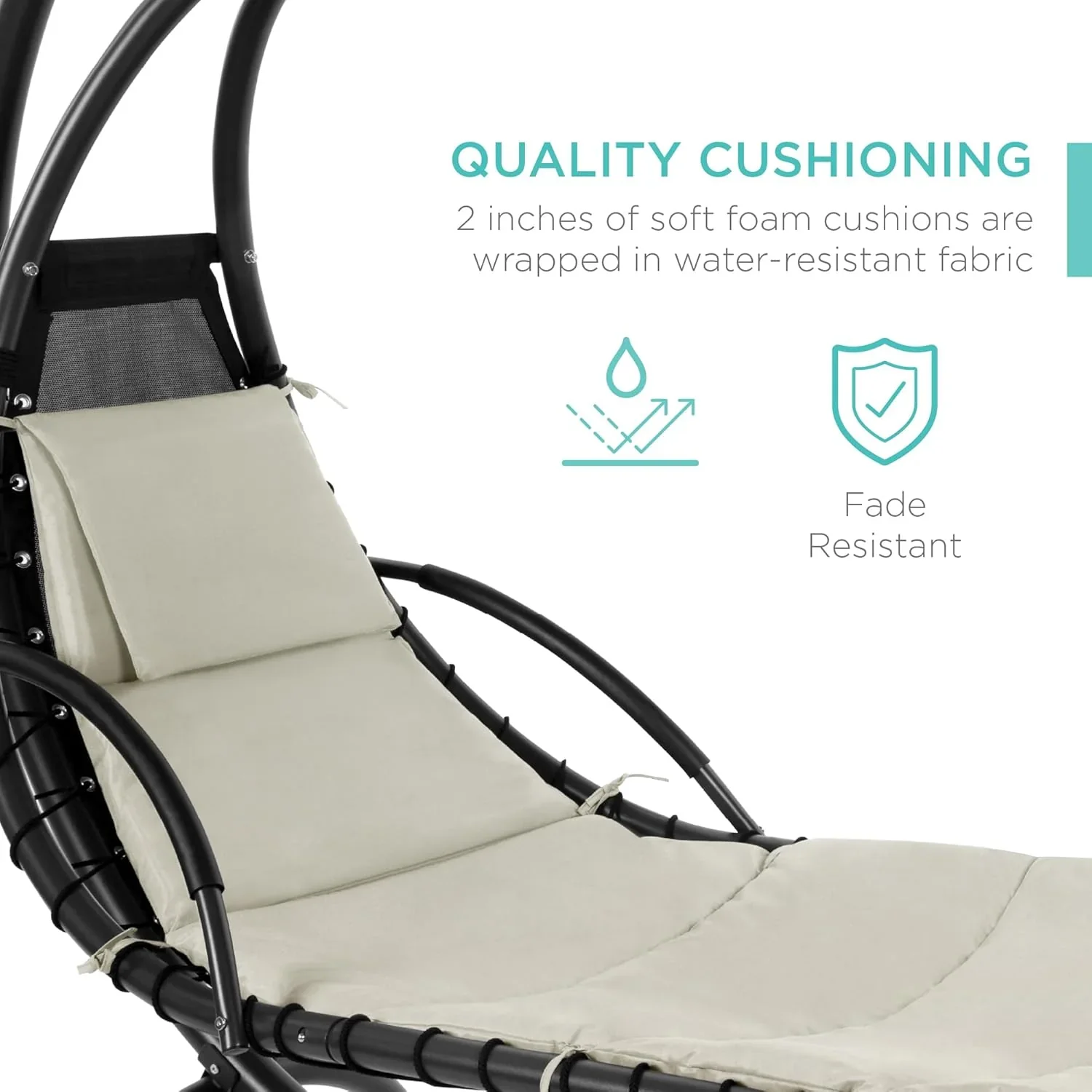 Best Choice Products Outdoor Hanging Curved Steel Chaise Lounge Chair Swing w/Built-in Pillow and Removable Canopy - Charcoal Gray - Image 125