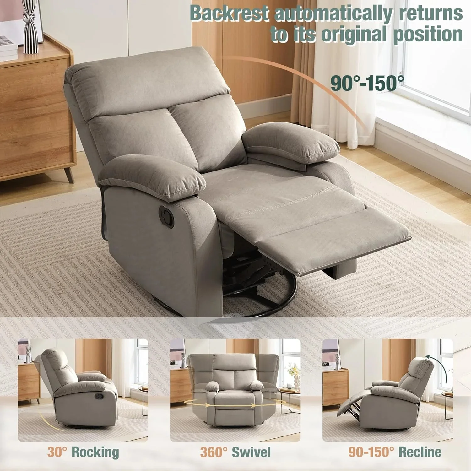 Small Swivel Rocker Recliner Chair for Compact Spaces - Image 40