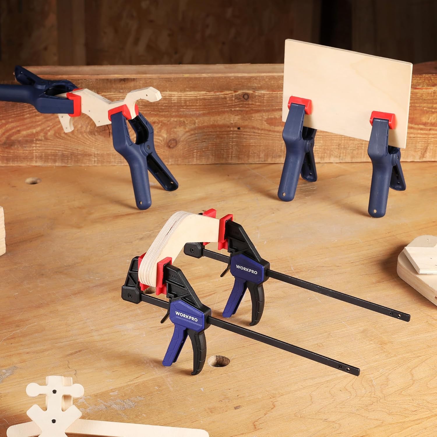 WORKPRO 10-Pack Bar Clamps for Woodworking, 6-Inch (2) Mini & (2) Light Duty and 12-Inch (2) Wood Clamps & 4-1/2-Inch (4) Spring Clamps, F Clamp with 50/150 LBS Load Limited - Image 8