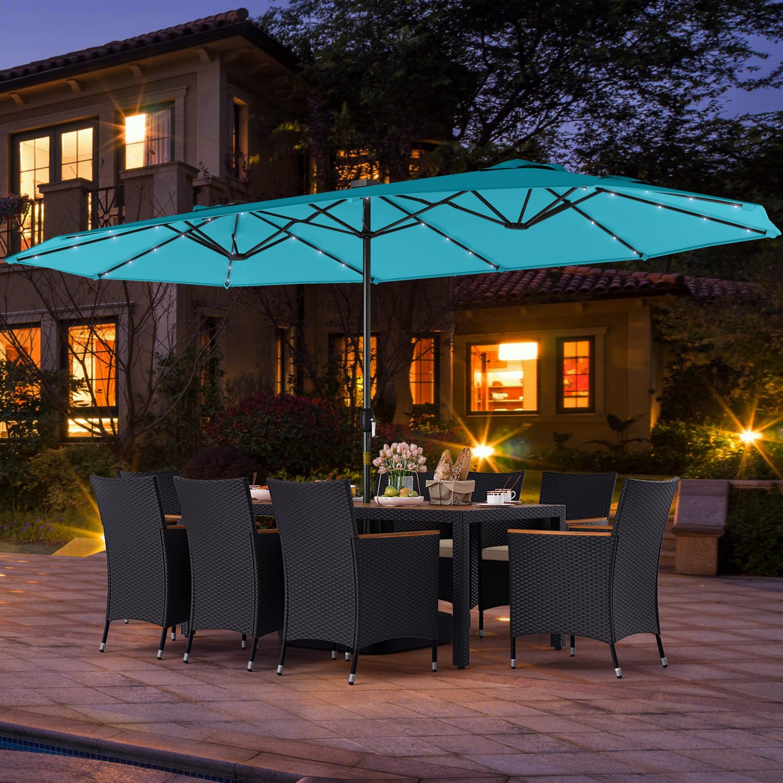 Tangkula 11 Pieces Patio Dining Set with Double-Sided Led Patio Umbrella (Base Included) - Image 5
