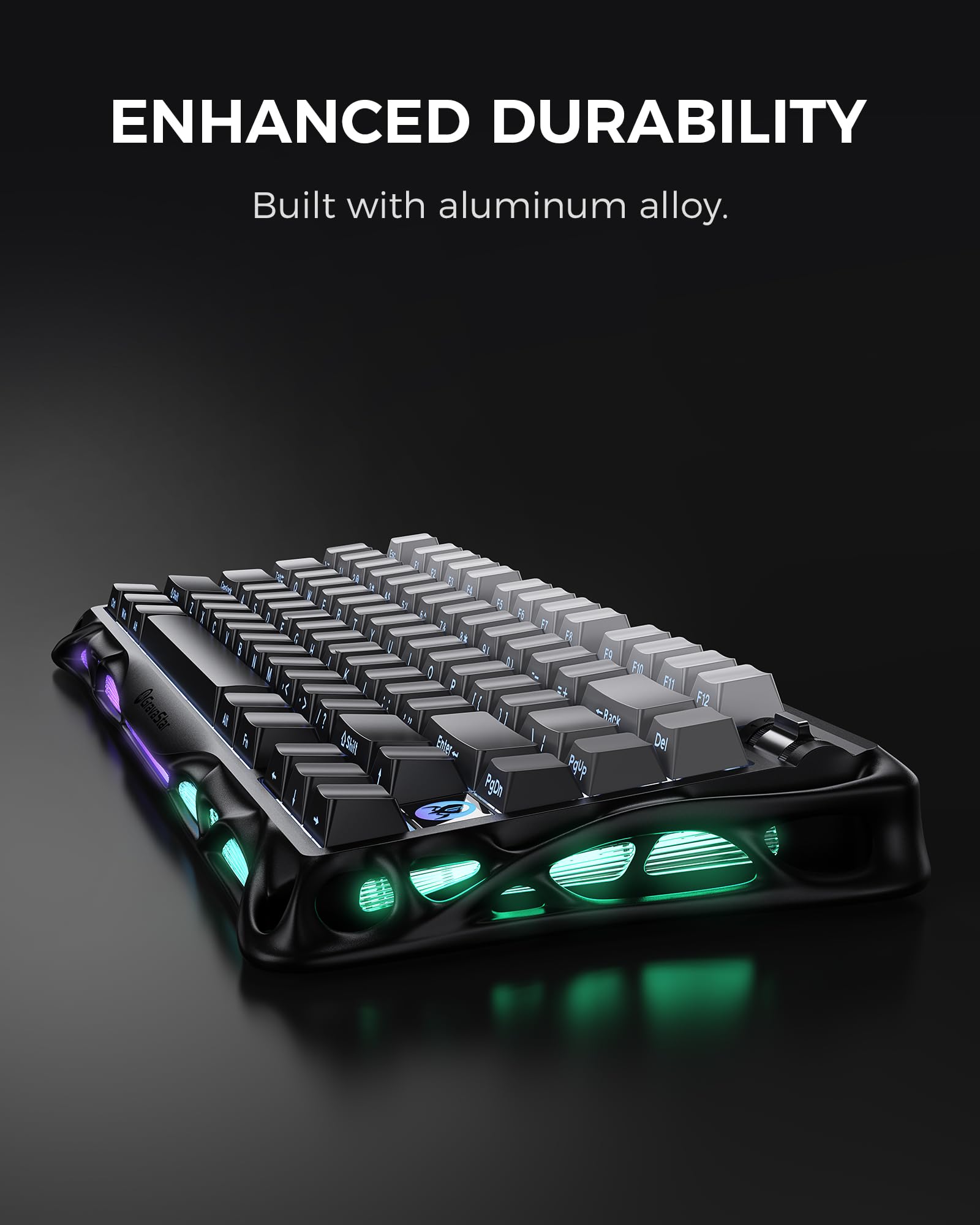 GravaStar Mercury K1 75% Wireless Mechanical Gaming Keyboard RGB Backlit Gasket Mount, Hot Swappable Linear Switches, Creamy Sound Keyboard, 2.4GHz/USB-C/Bluetooth 5.0, for Win/Mac【Gradient Black】 - Image 3