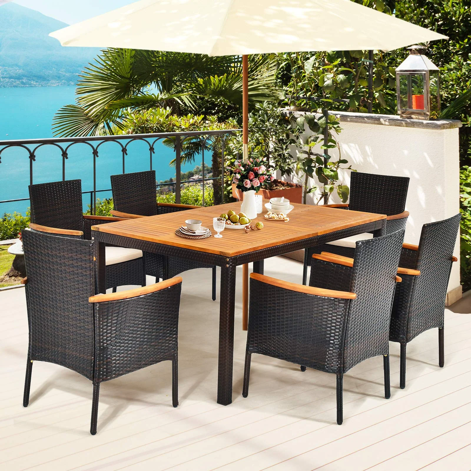 Tangkula 7 Pieces Patio Rattan Dining Set, Outdoor Conversation Set - Image 4