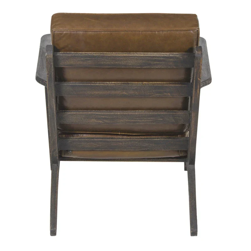 Handcrafted Amber Accent Chair with Slatted Mango Wood, Buffalo Leather Cushions, and Angled Legs - Image 22