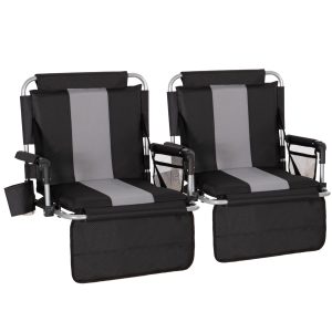 LET'S CAMP 2 Pack Folding Stadium Seats, Portable Bleacher Chairs with Comfortable Cushions, Cup Holder and Mesh Bag, Perfect for Sports Games and Outdoor Activities
