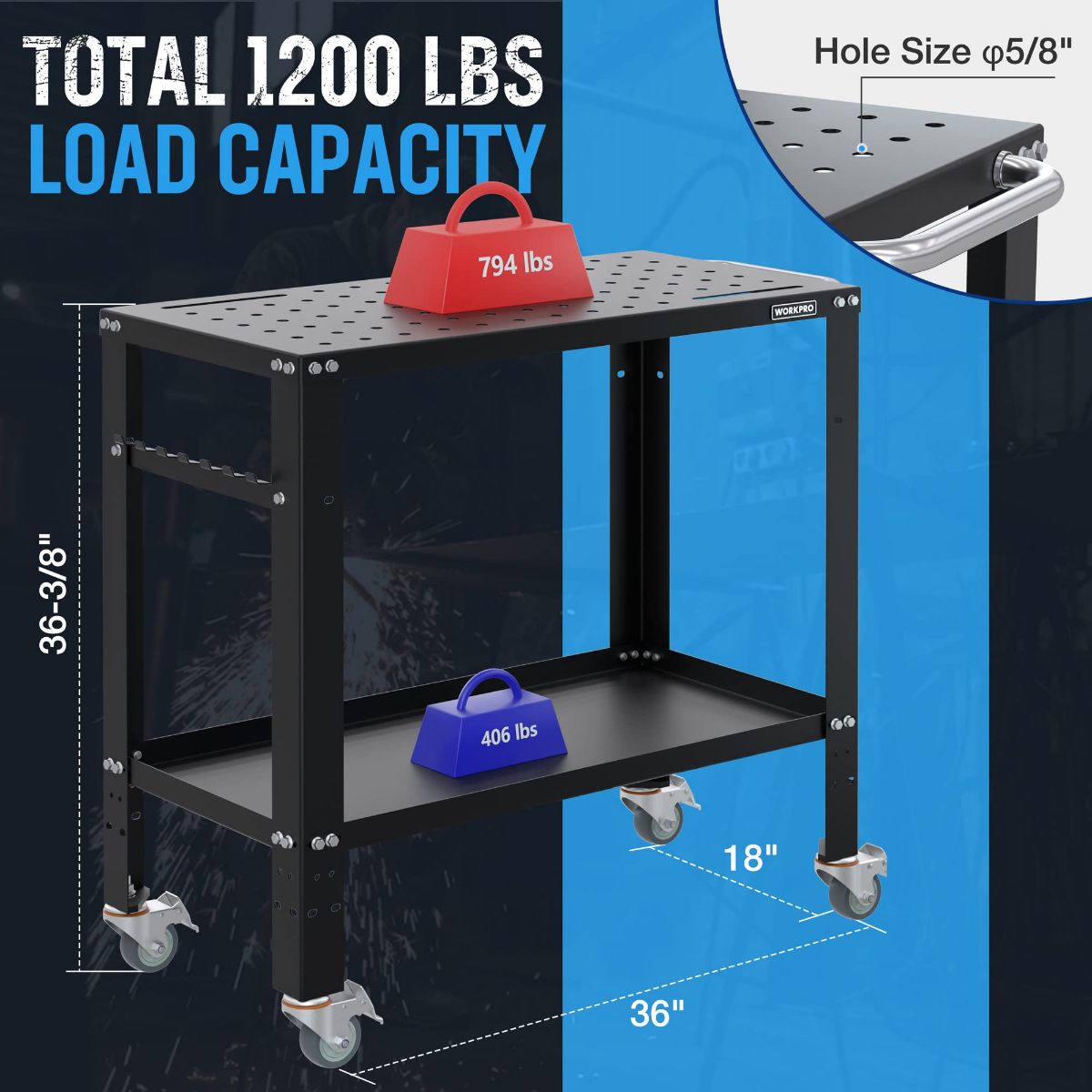 WORKPRO 36”×18” Portable Welding Table, 1200 lbs Load Capacity, Nitriding Tabletop - Image 3
