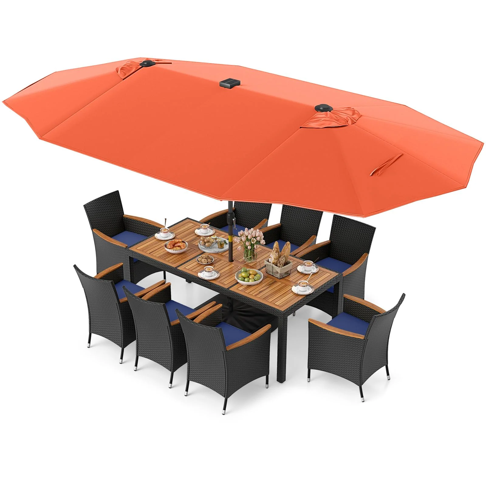 Tangkula 11 Pieces Patio Dining Set with Double-Sided Led Patio Umbrella (Base Included) - Image 8