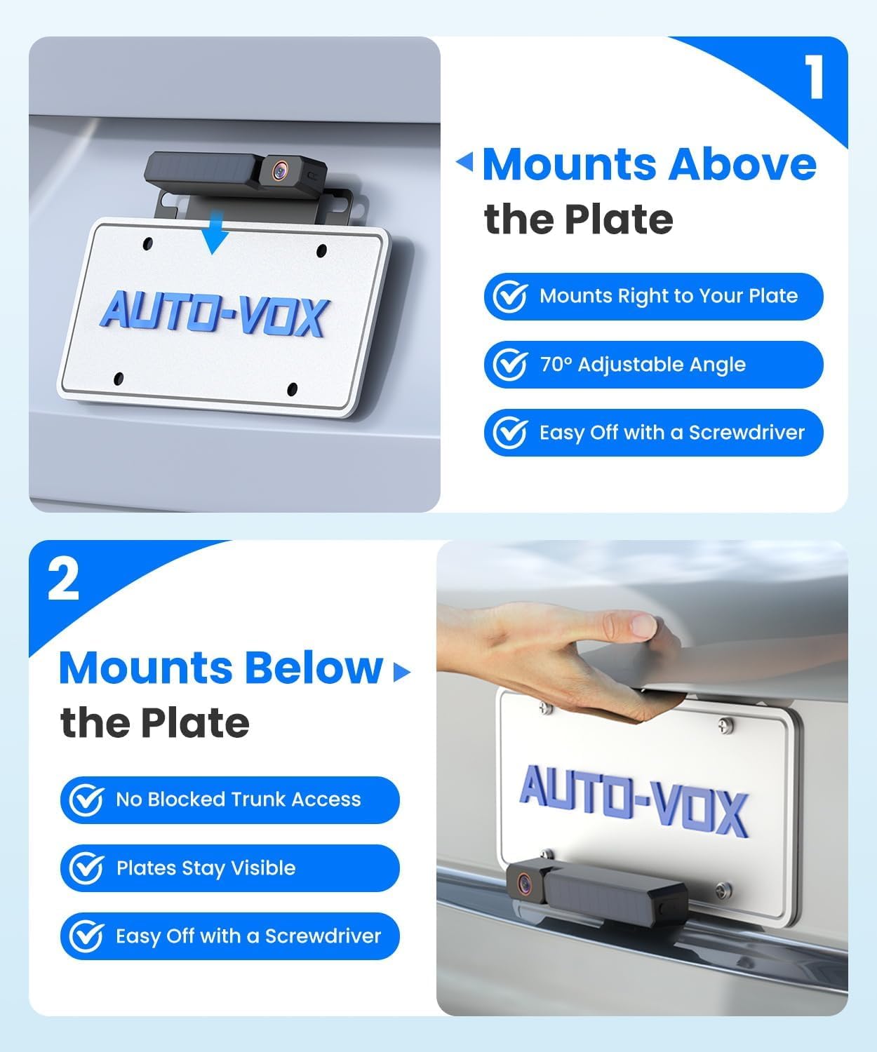 AUTO-VOX Solar Wireless Backup Camera: 5" 1080P Monitor, 2 Min Easy Install 2 Split Screen & 5000mAh Battery Back Up Camera, IP69K Waterproof Reverse Camera for Car, Van, SUV, Truck, Trailer - Image 3